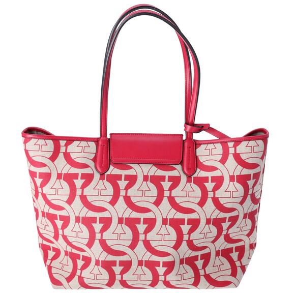 Salvatore Ferragamo Gancini Tote Bag Beige Red Canvas Leather - Picture 8 of 8